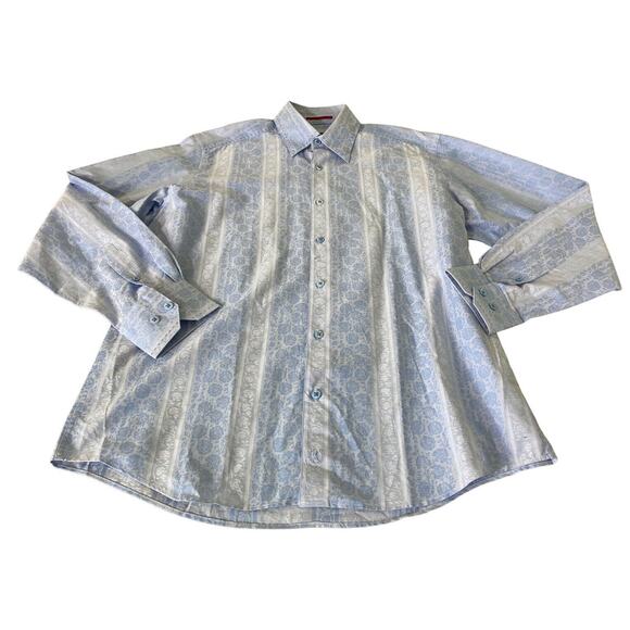 Bugatchi Uomo Button Shirt Size M Long Sleeve Cotton Light Blue Textured Floral - Picture 5 of 7